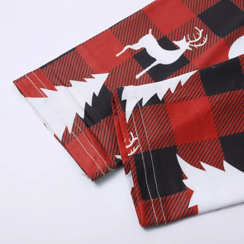 Vista 7 de Pijamas de Navidad a juego para la familia, pijamas clásicos de Navidad a cuadros rojos, divertidos pijamas lindos conjuntos de ropa de dormir