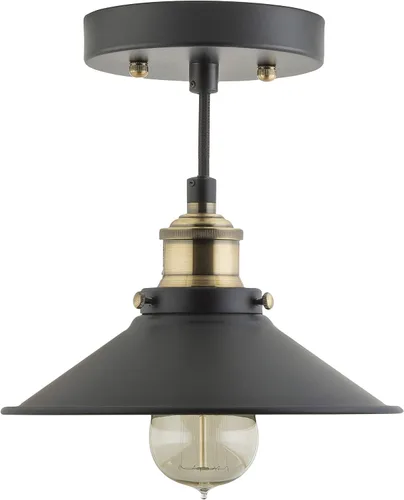 Vista 6 de Linea di Liara LL-P407 lámpara de techo industrial Andante, aplique de un foco con pantalla de metal y cable, con cubierta de 5 pulgadas, diseño