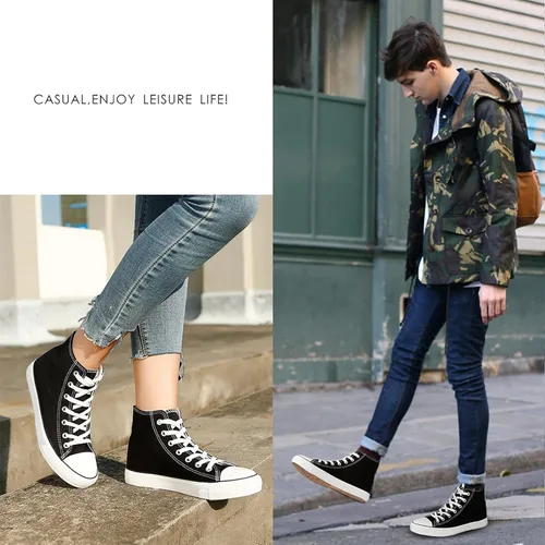 Vista 2 de Tenis de lona de caña alta con cordones para mujer, estilo informal, ideales para caminar