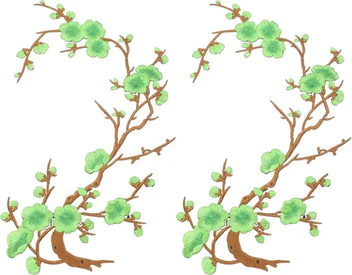Vista 19 de MECCANIXITY 2 piezas de parches termoadhesivos de flor de ciruelo, apliques de bordado de flores para coser, apliques de decoración para agujeros