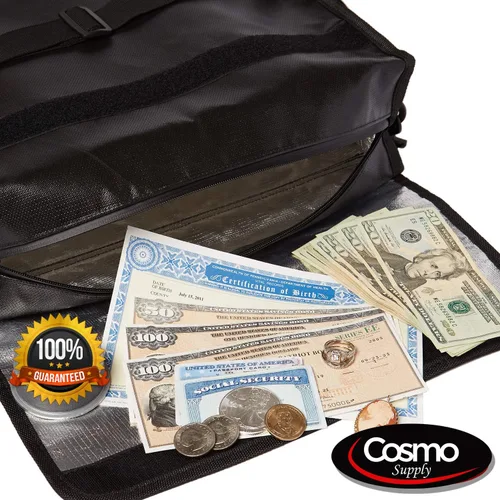 Vista 6 de Cosmo - Bolsas de documentos ignífugas, bolsa grande ignífuga para dinero en efectivo con correa para el hombro, bolsa de dinero impermeable e