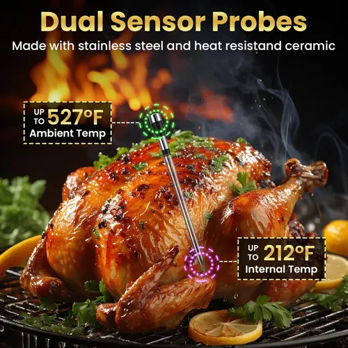 Vista 7 de Termómetro inalámbrico de carne de 800 pies, termómetro digital de cocina con 1 sonda, recargable inalámbrico, función de alarma, termómetro