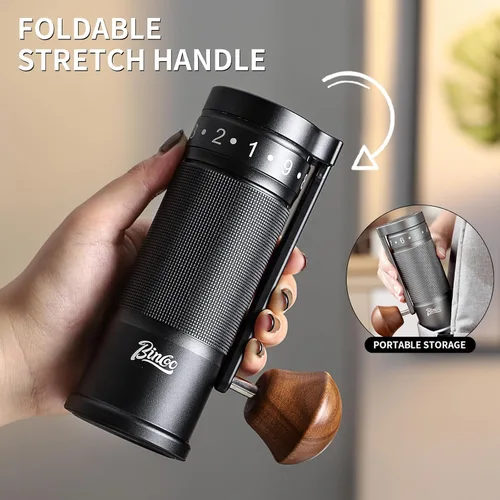 Vista 4 de Bincoo Molinillo de café manual con mango plegable manual – Molinillo de café expreso, compacto y portátil para el hogar, viajes, camping (negro)