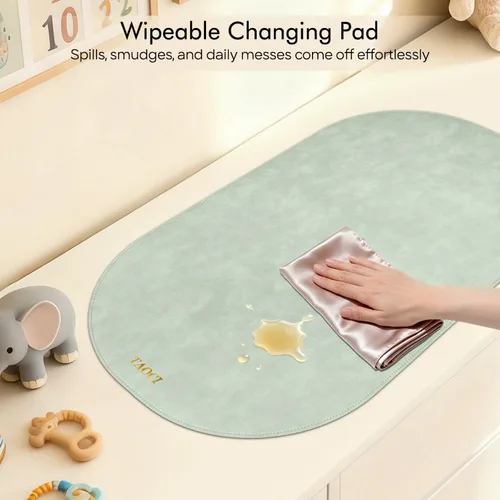 Vista 5 de Cambiador portátil – Cambiador de bebé, cambiador de pañales impermeable, cuero vegano plegable lavable para viajes y en movimiento, hogar, verde