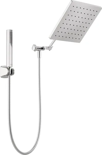 Vista 10 de Delta Faucet - Conjunto de regadera tipo lluvia de 10 pulgadas y ducha de mano, regadera cuadrada dorada, de efecto lluvia, ducha de mano, de alta