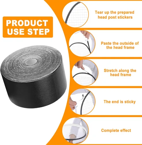 Vista 5 de OUKENS Premium Tennis Racket Tape 5m Racquet Head Protection Guard Anti-Scratch Frame Tape for Tennis, Padel, Squash Rackets Durable Head Tape