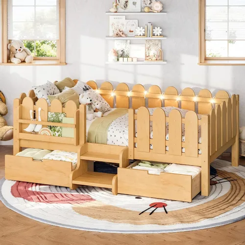 Vista 10 de Bellemave Cama Montessori completa con escaleras y cajones de Escaleras marrones