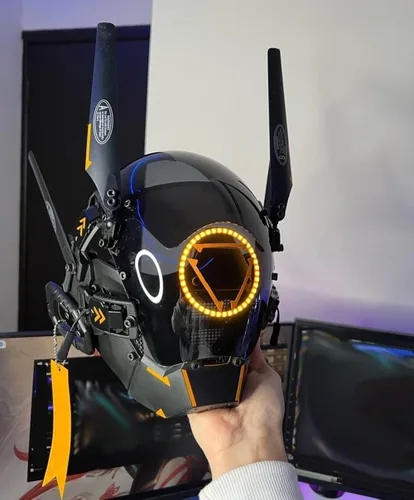 Vista 4 de WHKJSS Techwear - Máscara Cyberpunk para hombre, impermeable, festival de música, Halloween, fiesta, uso de fotografía de video, tira de luz LED