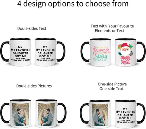Vista 2 de Taza personalizada con foto de 11 onzas en ambos lados, taza personalizada con logotipo fotográfico, texto, regalos personalizados para Navidad