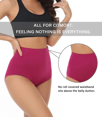 Vista 3 de wirarpa Ropa interior de algodón para mujer, de cintura súper alta, elástica, cobertura completa, paquete de 4