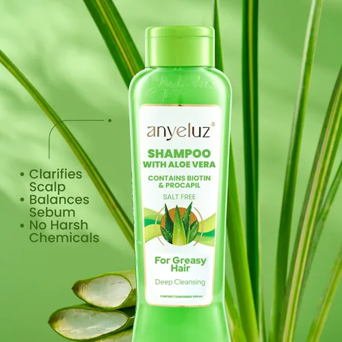 Vista 4 de ANYELUZ Champú capilar de aloe vera, limpiador de cuero cabelludo de limpieza profunda, fórmula de fortalecimiento de biotina, control de grasa