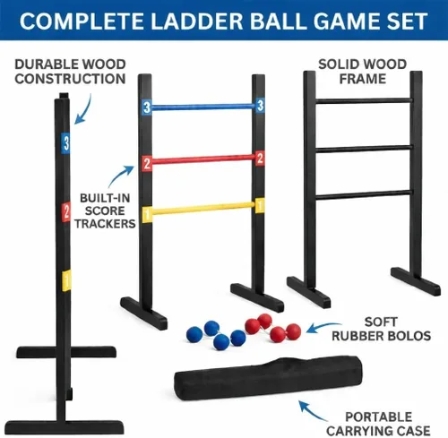 Vista 2 de Bolaball Wooden Ladder Toss Game Set with Carry Bag for Indoor & Outdoor Family Lawn