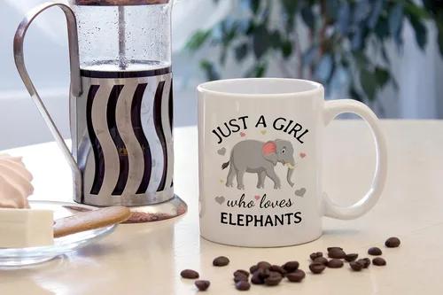 Vista 4 de DOTAIN Just A Girl Who Loves Elephants - Taza de cerámica de 11 onzas con diseño de elefante de dibujos animados, taza de té con leche, regalo