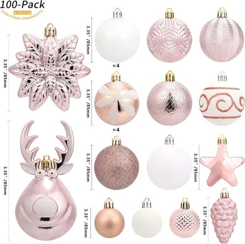 Vista 2 de Paquete de 100 bolas de Navidad inastillables, adornos decorativos de Navidad para árbol de Navidad, oro rosa