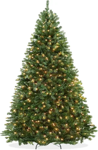 Vista 10 de Casafield - Árbol de Navidad artificial de verde pino realista, de 6.5 pies con luces y soporte de metal resistente