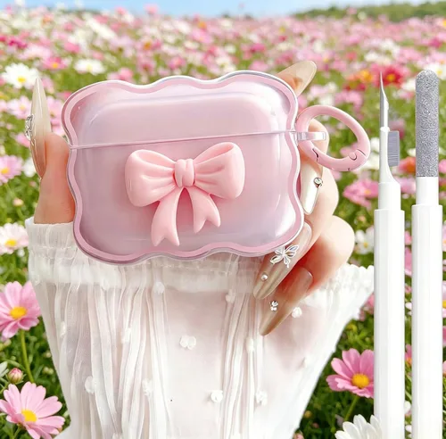 Vista 30 de Bonita funda transparente para AirPods Pro 2/1 Gen, diseño de lazo 3D femenino, funda protectora y a prueba de golpes de TPU suave Kawaii para Apple