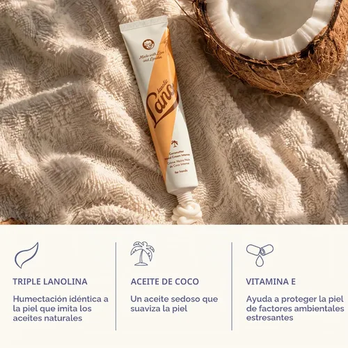 Vista 3 de Crema de manos Lanolips - Loción de lanolina con aceite de coco, manteca de karité y vitamina E - Crema para cutículas y manos para manos secas