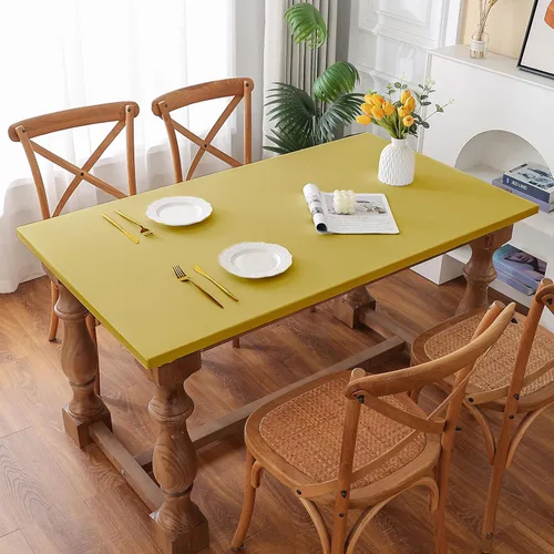 Vista 18 de Mantel redondo de elastano, suave y agradable a la piel, sin pelusas, funda de mesa de tela transpirable con banda elástica para comedor, reunión