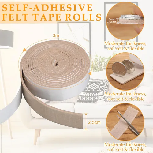 Vista 2 de Zonon 4 rollos de tiras de fieltro de 120 pulgadas con respaldo adhesivo, cintas de fieltro para muebles, rollos de tiras autoadhesivas de poliéster