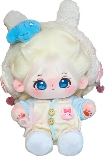Vista 5 de CALEMBOU Muñeca de peluche - Muñeca de algodón suave y linda de 20 cm de anime kawaii con disfraz de esqueleto y ropa (Chacha)