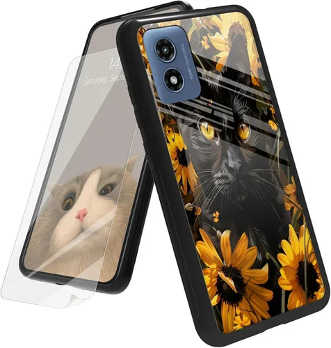 Vista 75 de Funda para Motorola Moto G Play 4G 2024 con protector de pantalla, parte trasera de vidrio templado + funda de silicona suave TPU absorción
