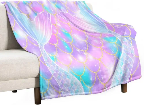Vista 41 de Manta de cola de pez de sirena rosa con estampado de fondo de sirena para niña, 30 x 40 pulgadas