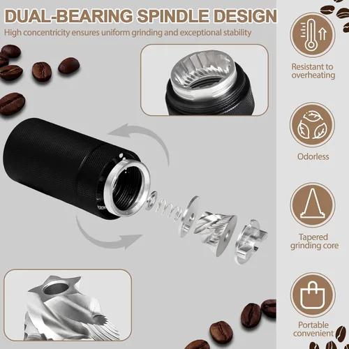 Vista 7 de Molinillo de café manual desmontable con rebabas cónicas de acero inoxidable de 25 niveles, molinillo portátil de grano de café de aluminio