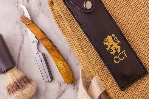 Vista 6 de The Cambridge Cutthroat Cut Throat Razor Kit Missanda Hardwood & Stainless Steel Professional Barber Razor, Premium Single Blade Straight Edge