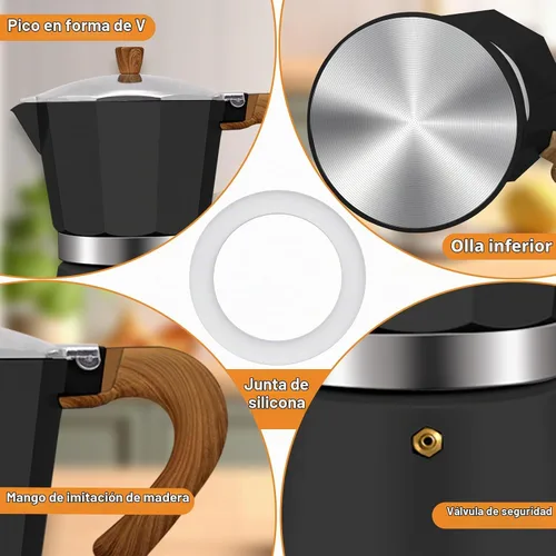 Vista 5 de Set de olla de moka de aluminio 2 en 1 con cafetera de espresso para estufa eléctrica, clásico para estufa de café 150ml 5oz Mocha Express portátil