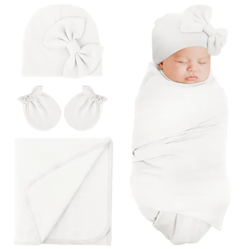 Vista 11 de DRESHOW BQUBO - Conjunto de guantes de algodón para recién nacido, manta cálida para bebé, saco de dormir para bebé, regalo de ducha