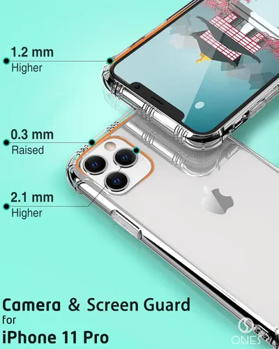 Vista 5 de ONES Funda transparente para iPhone 11 Pro, funda transparente antiamarilleo, grado militar, a prueba de golpes, delgada, transparente