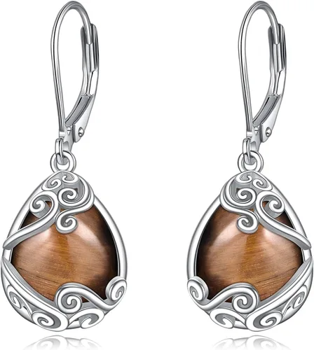 Vista 264 de Aretes colgantes con forma de lágrima de filigrana de piedra lunar de plata de ley 925 con cierre de palanca para mujer, regalos de joyería