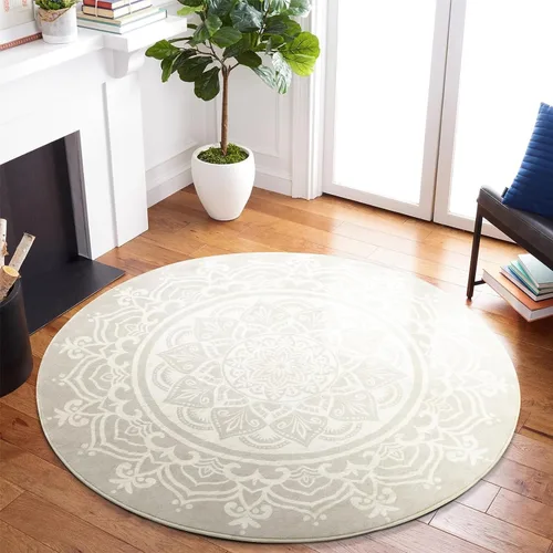 Vista 10 de Carvapet Alfombra redonda de 3 pies, alfombra circular con estampado de mandala, antideslizante, lavable, suave para entrada, baño, guardería