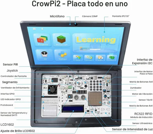 Vista 5 de ELECROW Crowpi2 - Kit todo en uno para Raspberry Pi 5, kit todo en uno para laptop Raspberry Pi con pantalla de 11.6 pulgadas (kit básico)