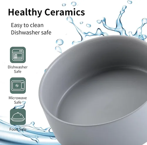 Vista 4 de Cuenco de cerámica elevado y elevado para perros de razas pequeñas y medianas, cuenco de agua con soporte, plato de alimentación pesado Gris