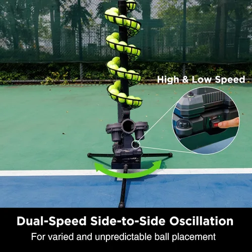 Vista 3 de Furlihong 3807BH Máquina de pelotas de tenis con base triangular, velocidades ajustables, oscilación izquierda y derecha, lanzamiento con balanceo
