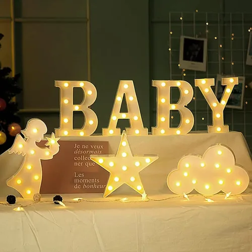Vista 6 de Letras de marquesina iluminadas para bebés - Letrero LED con letras y números para decoración de cumpleaños, mesa del hogar, blanco
