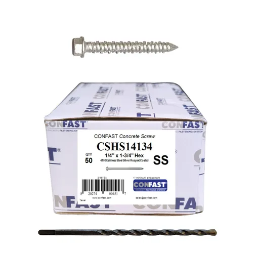 Vista 11 de CONFAST Tornillos de hormigón de 1/4" x 1-1/4" 410 hexagonal de acero inoxidable con broca de hormigón para anclaje a mampostería, bloque o ladrillo
