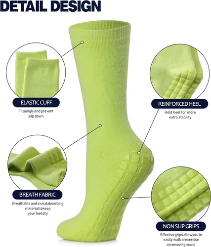 Vista 2 de MQELONG Calcetines de yoga antideslizantes con agarres para pilates, ballet, entrenamiento descalzo, calcetines atléticos, antideslizantes, 4 pares