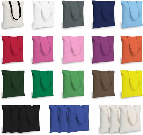 Vista 46 de TOPDesign Paquete de 10 bolsas de mano económicas de algodón de 11.8"x13", bolsas de tela ligeras y pequeñas reutilizables para compras de Beige