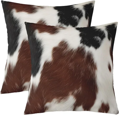 Vista 14 de Juego de 2 fundas de almohada con estampado de piel de vaca de 16"x16", fundas de cojín de piel de vaca para sala de estar, dormitorio, casa