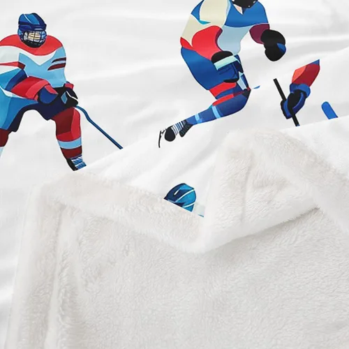Vista 6 de Erosebridal Manta de Cama de Felpa de Hockey sobre Hielo Manta Temática de Juegos Deportivos Decoración de Dormitorio, Manta Sherpa de Jugadores