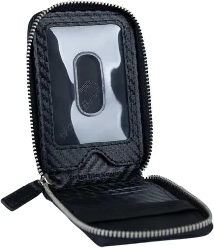 Vista 4 de Cartera RFID con bolsillo con cremallera para hombre, Negro -, Cremallera interior de fibra de carbono Id