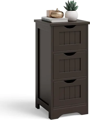 Vista 12 de COSTWAY Gabinete de almacenamiento para baño, gabinete de almacenamiento delgado que ahorra espacio con 3 cajones, gabinete de piso estrecho