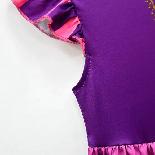 Vista 4 de Ubeufun Purple Princess Dress Rapunze Costume Dress Flutter Sleeve Party Holiday Birthday Cosplay Outfit for Toddler Kids