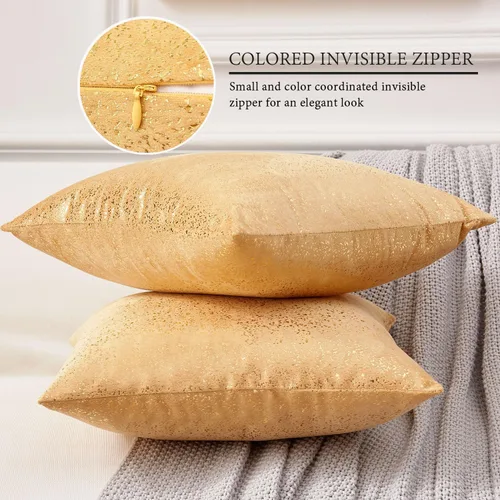 Vista 3 de EUCIOR Fundas de almohada doradas, fundas de almohada amarillas mostaza de 16 x 16 pulgadas, almohadas doradas claras con estampado de lámina