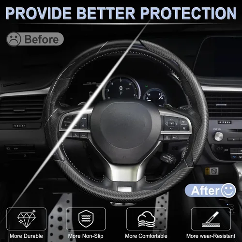 Vista 10 de Amiss 3 piezas de cubierta de volante de fibra de carbono antideslizante, diseño de mariposa impermeable y segmentado, protector de rueda