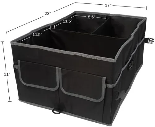 Vista 5 de Stalwart Organizador de coche – Caja de almacenamiento plegable para coche – Organizador de maletero para SUV, camión o sedán con forro inferior