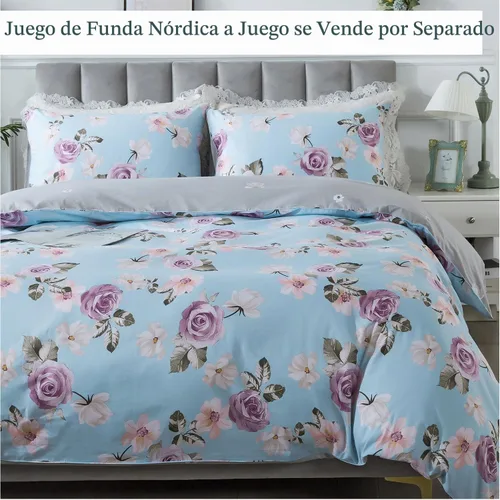 Vista 6 de FADFAY Juego de sábanas tamaño King, sábanas de algodón percal rosa floral con bolsillo profundo, ropa de cama vintage lujosa azul con estampado