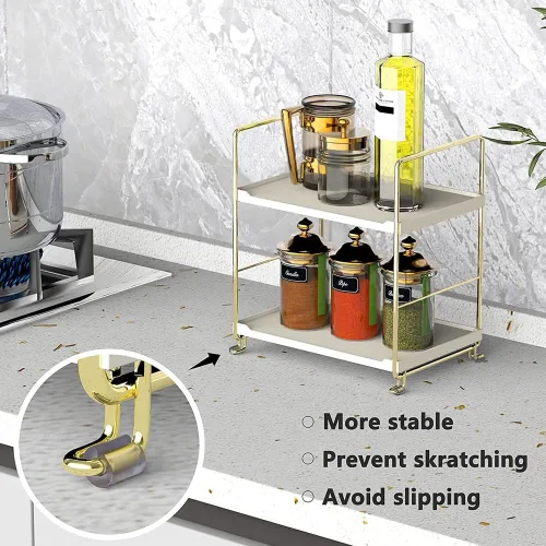 Vista 3 de Repisa de 2 niveles para especias de cocina - Estante organizador apilable independiente para encimera de baño - Soporte organizador de cosméticos